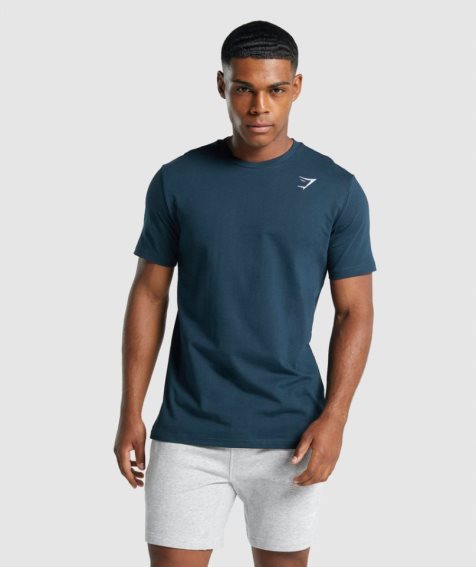 Men's Gymshark Crest T-Shirts Navy | NZ 1IKOPZ